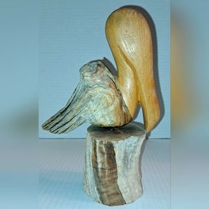 Artist Gaspar Mendoza Hand Carved Pelican Driftwood Sculpture Figurine Signed